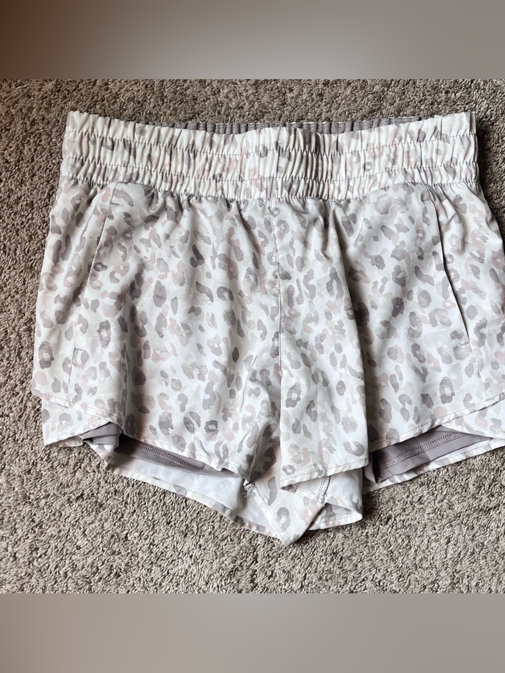 Avia Women's Light Beige Leopard-Print Athletic Shorts with Pockets